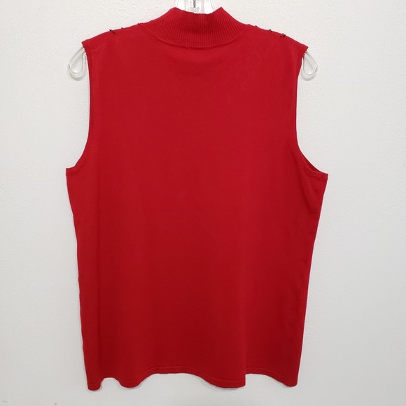 Cable & Gauge XL Sleeveless Red Blouse with Mock Neck, Jeweled Neck Decor - Picture 2 of 10